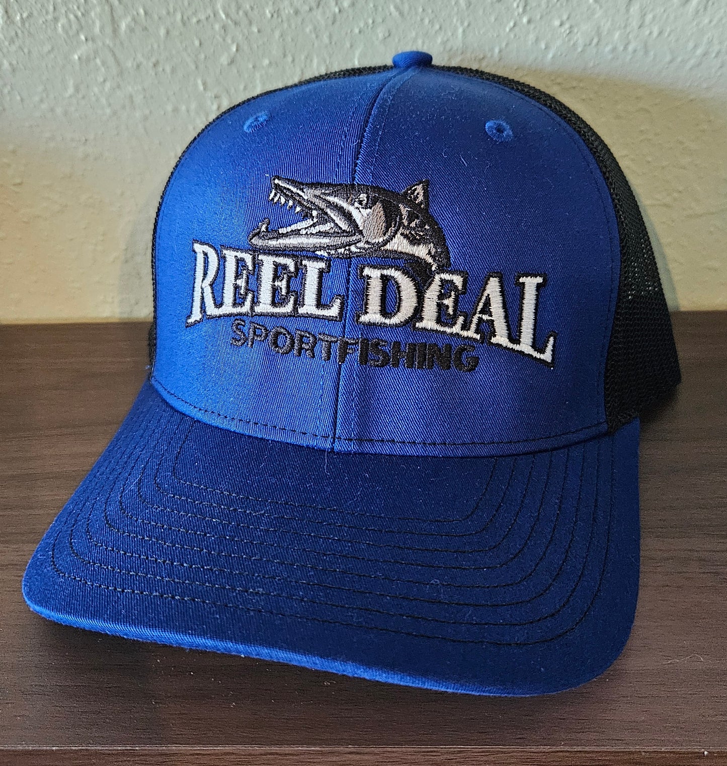 Reel Deal Snapback Hat (Royal Blue front/Black mesh)