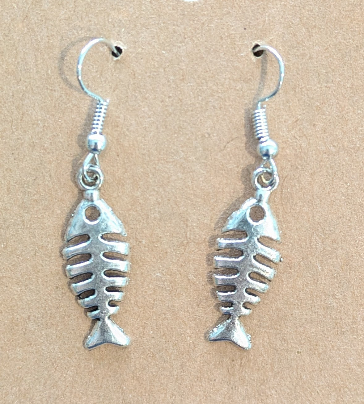 Flat Flounder Skeleton Dangle Earrings (Silver) - 1 1/2 Inch