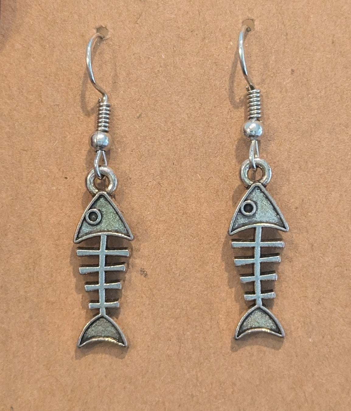 Aztec-Style Fish Skeleton Dangle Earrings (Silver) - 1 1/2 Inch