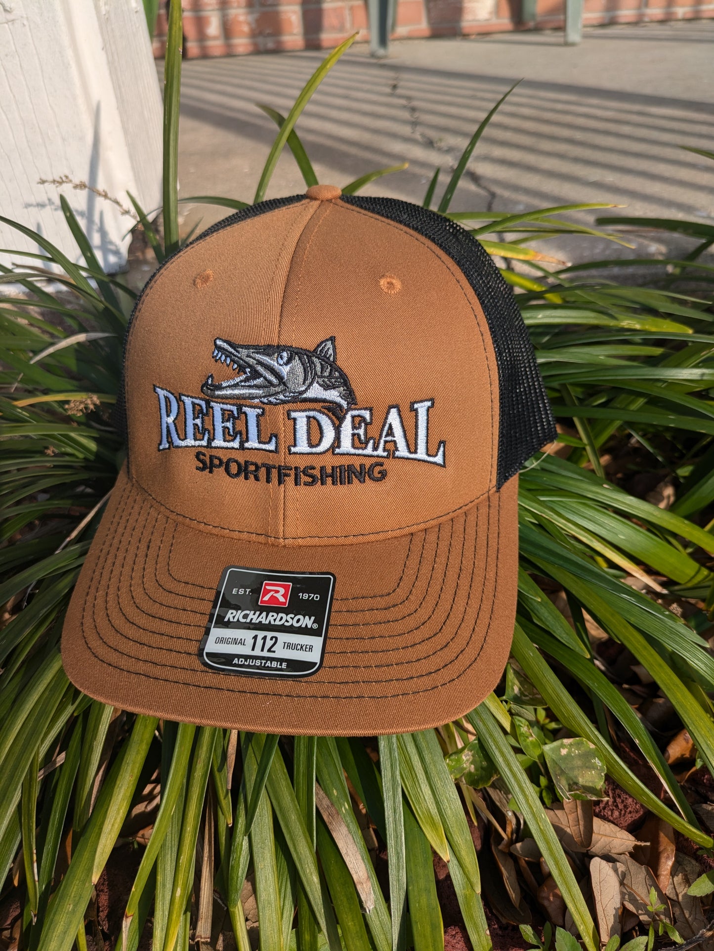 Reel Deal Snapback Hat (Carmel front/Black mesh)