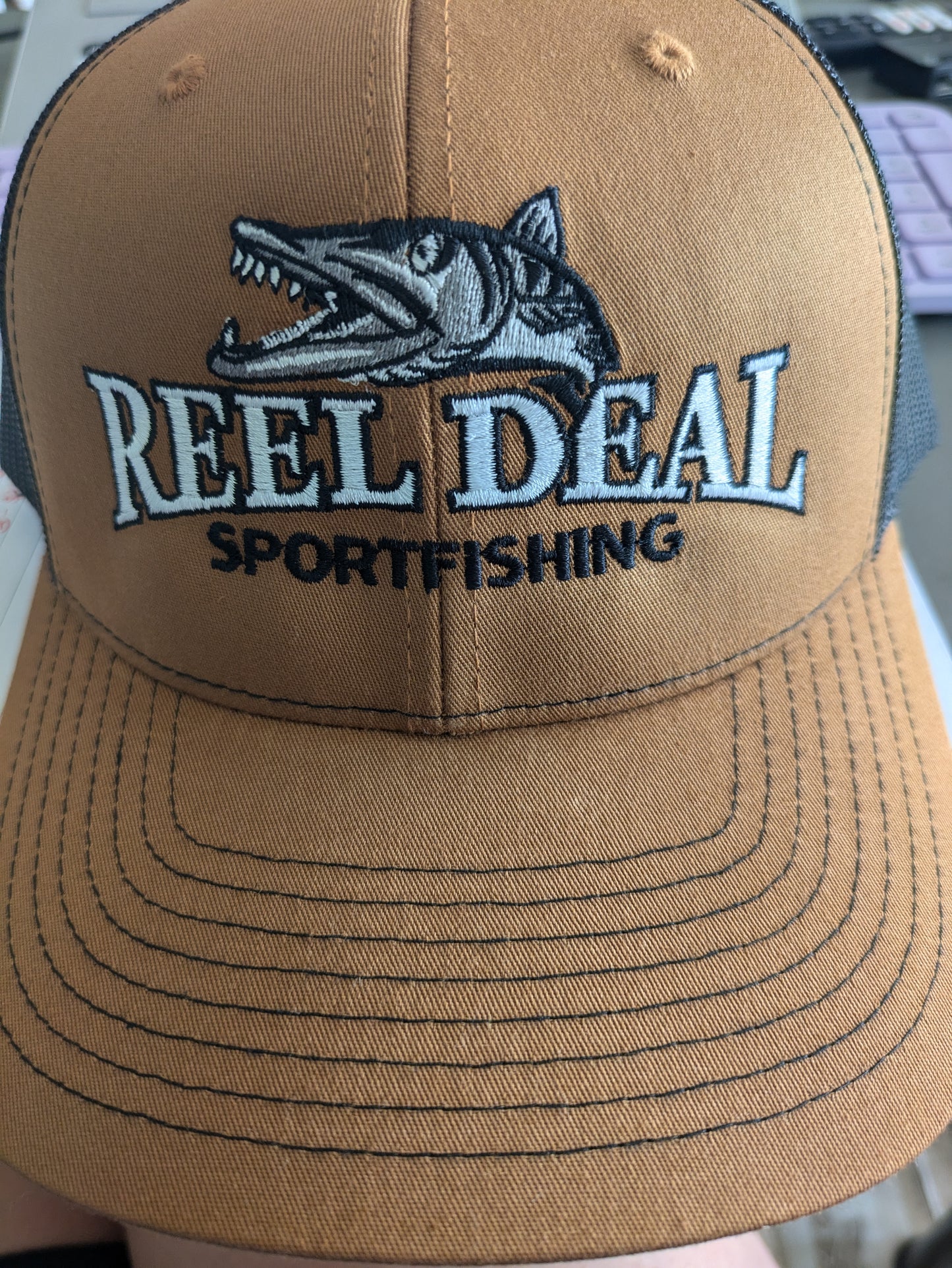 Reel Deal Snapback Hat (Carmel front/Black mesh)