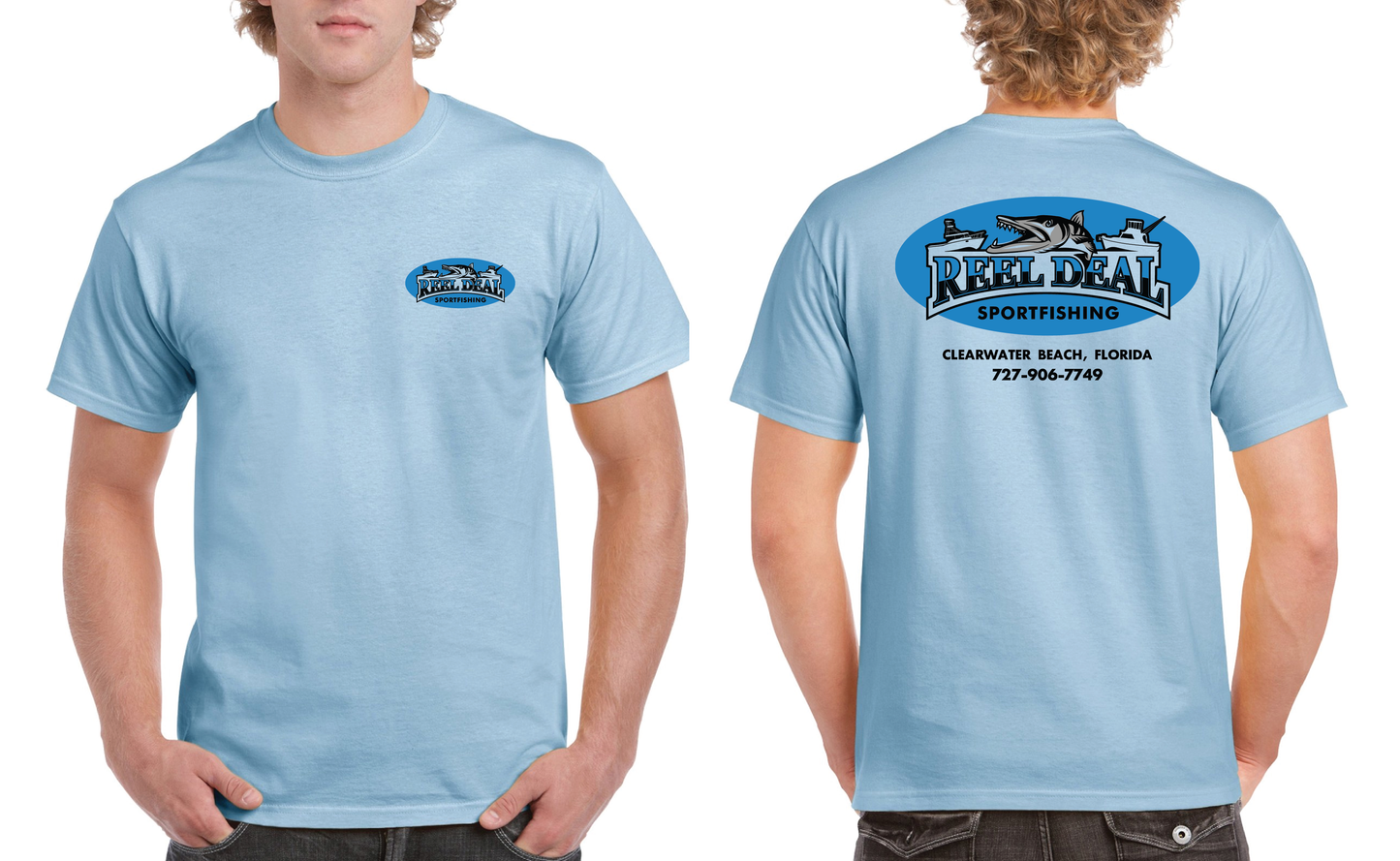 Reel Deal Cotton T-Shirt (Back Logo) Light Blue