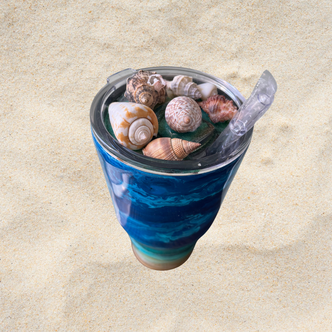 30oz Straw Tumbler w Seashells