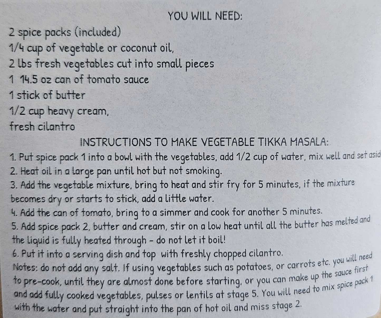 Tikka Masala Spice Pack Meal Kit