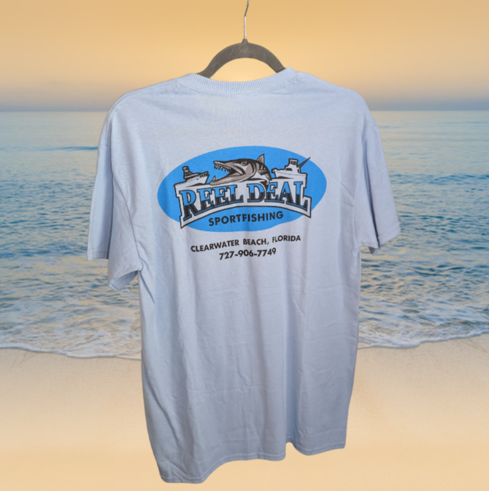Reel Deal Cotton T-Shirt (Back Logo) Light Blue