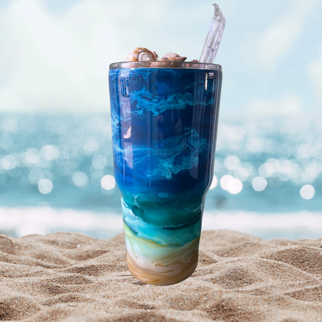 30oz Straw Tumbler w Seashells