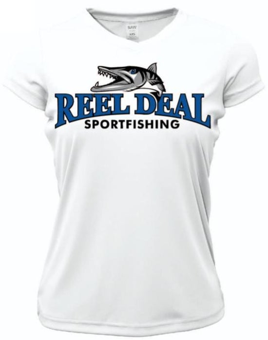 Reel Deal Ladies V-Neck Dryfit White