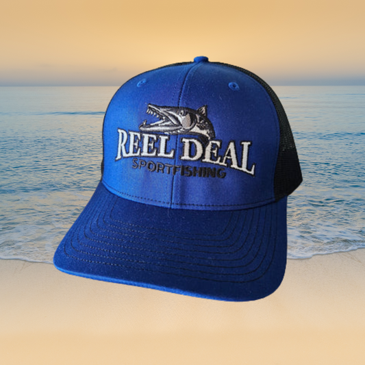 Reel Deal Snapback Hat (Royal Blue frontBlack mesh)