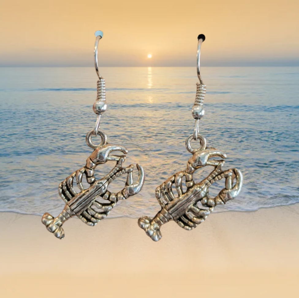 Lobster Dangle Earrings (Silver) - 1 12 Inch