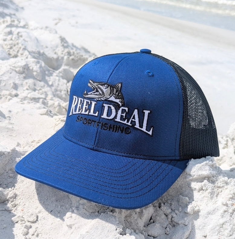 Reel Deal Snapback Hat (Royal Blue frontBlack mesh)