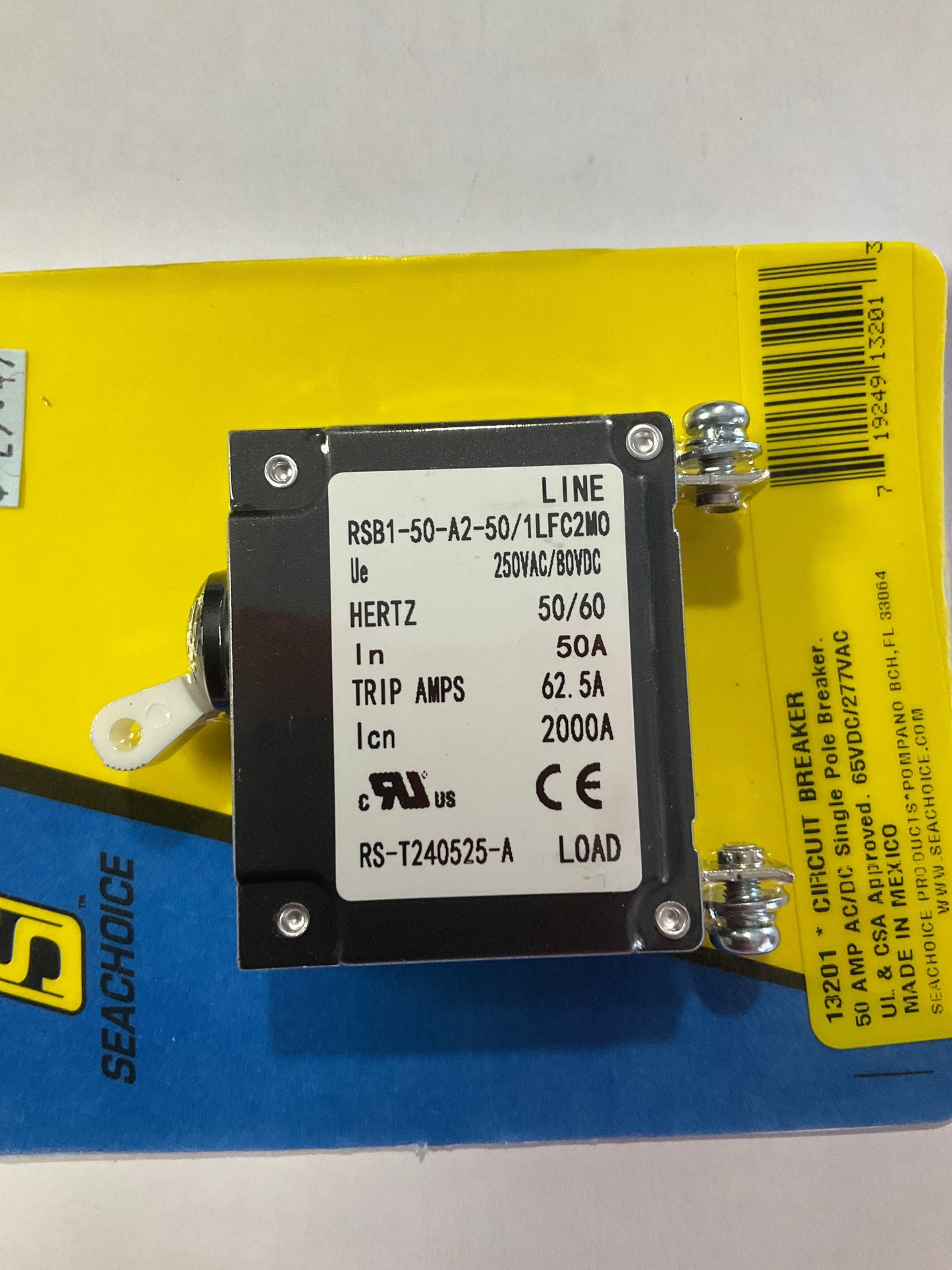 50Amp AC/DC Panel Breaker Single White Actuator