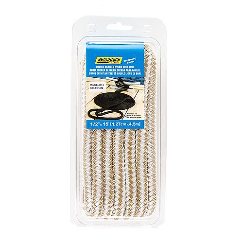 1/2"x15' braided dock line Gold/White