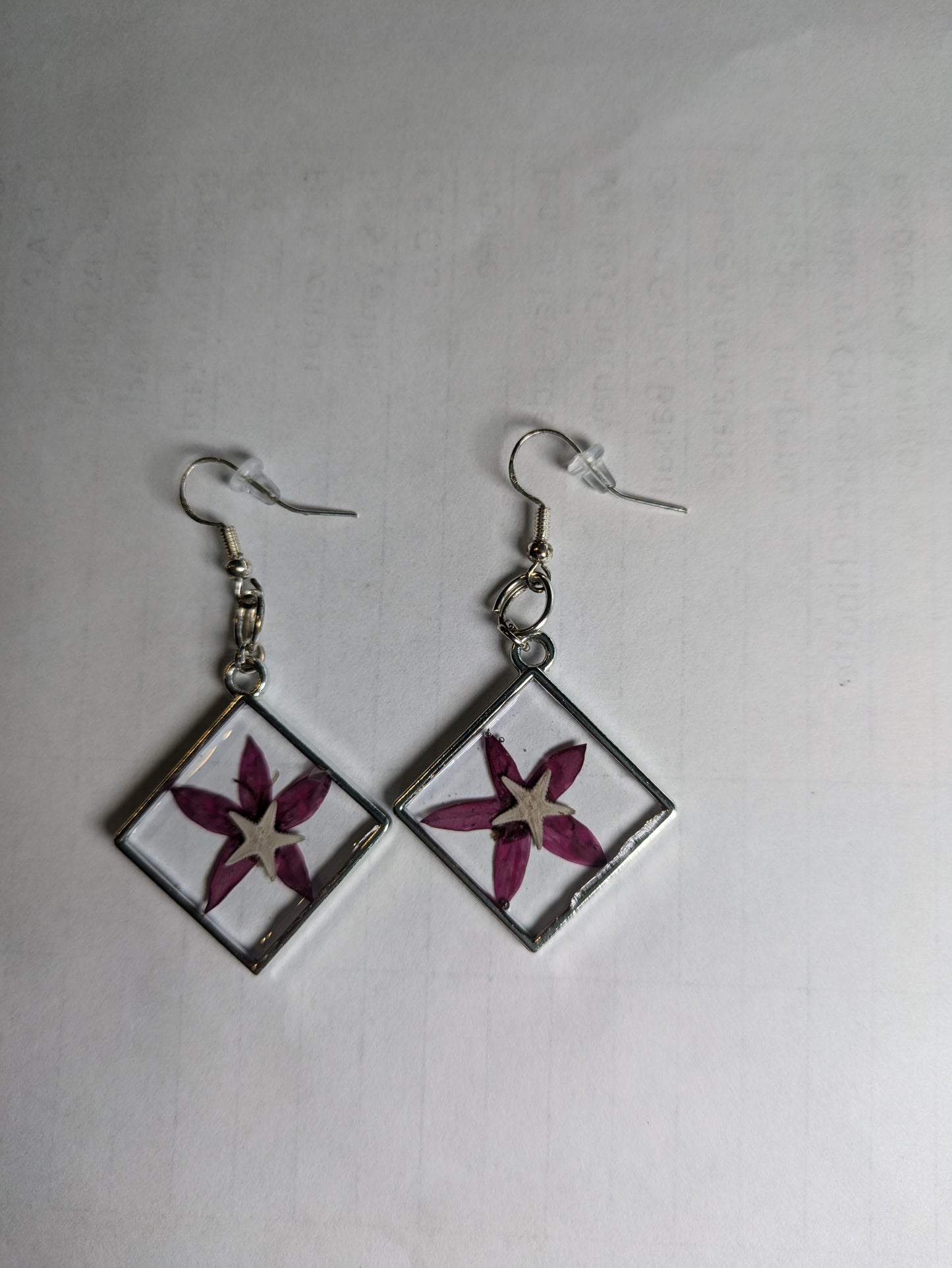 Pressed Flower Starfish Earrings 2 1/2 inch