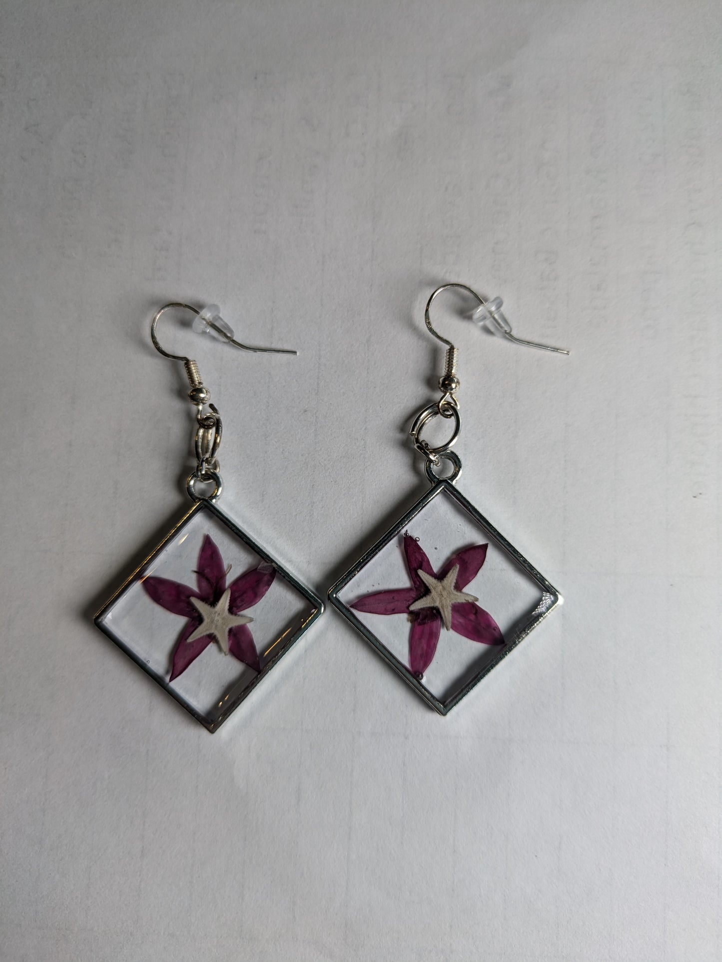 Pressed Flower Starfish Earrings 2 1/2 inch