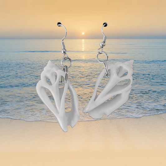 White Sliced Sea Shell Dangle Earrings 2 inch