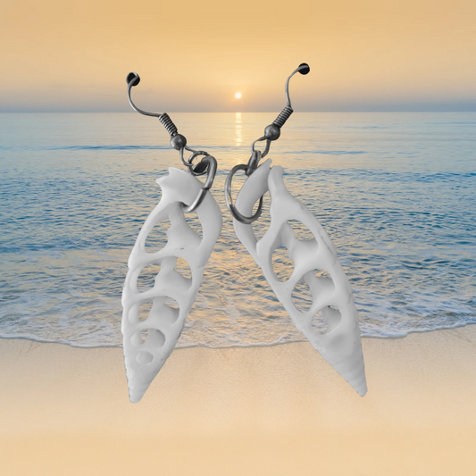 White Long Sliced Sea Shell Dangle Earrings 2 1/2 inch