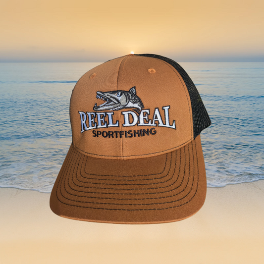 Reel Deal Snapback Hat (Carmel front/Black mesh)