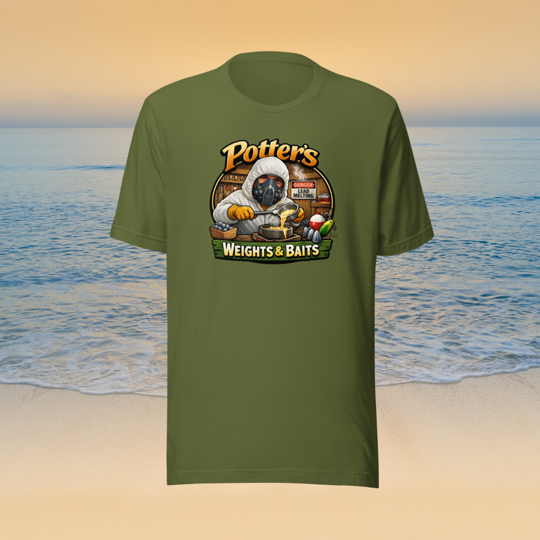 Potter's Weights & Baits Unisex Cotton T-Shirt - Olive