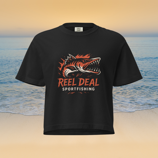 Reel Deal Boxy Black & Red Ladies Tee