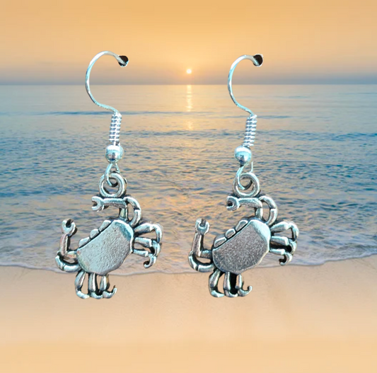 Crab Dangle Earrings (Silver) 1 1/2 Inch