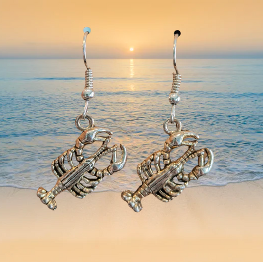 Lobster Dangle Earrings (Silver) - 1 1/2 Inch