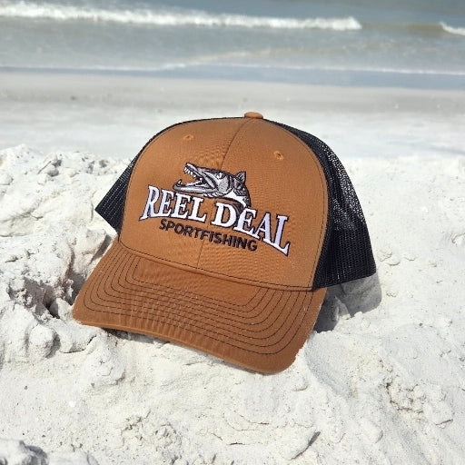 Reel Deal Snapback Hat (Carmel front/Black mesh)