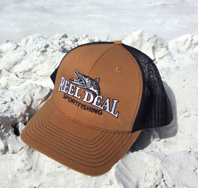Reel Deal Snapback Hat (Carmel front/Black mesh)
