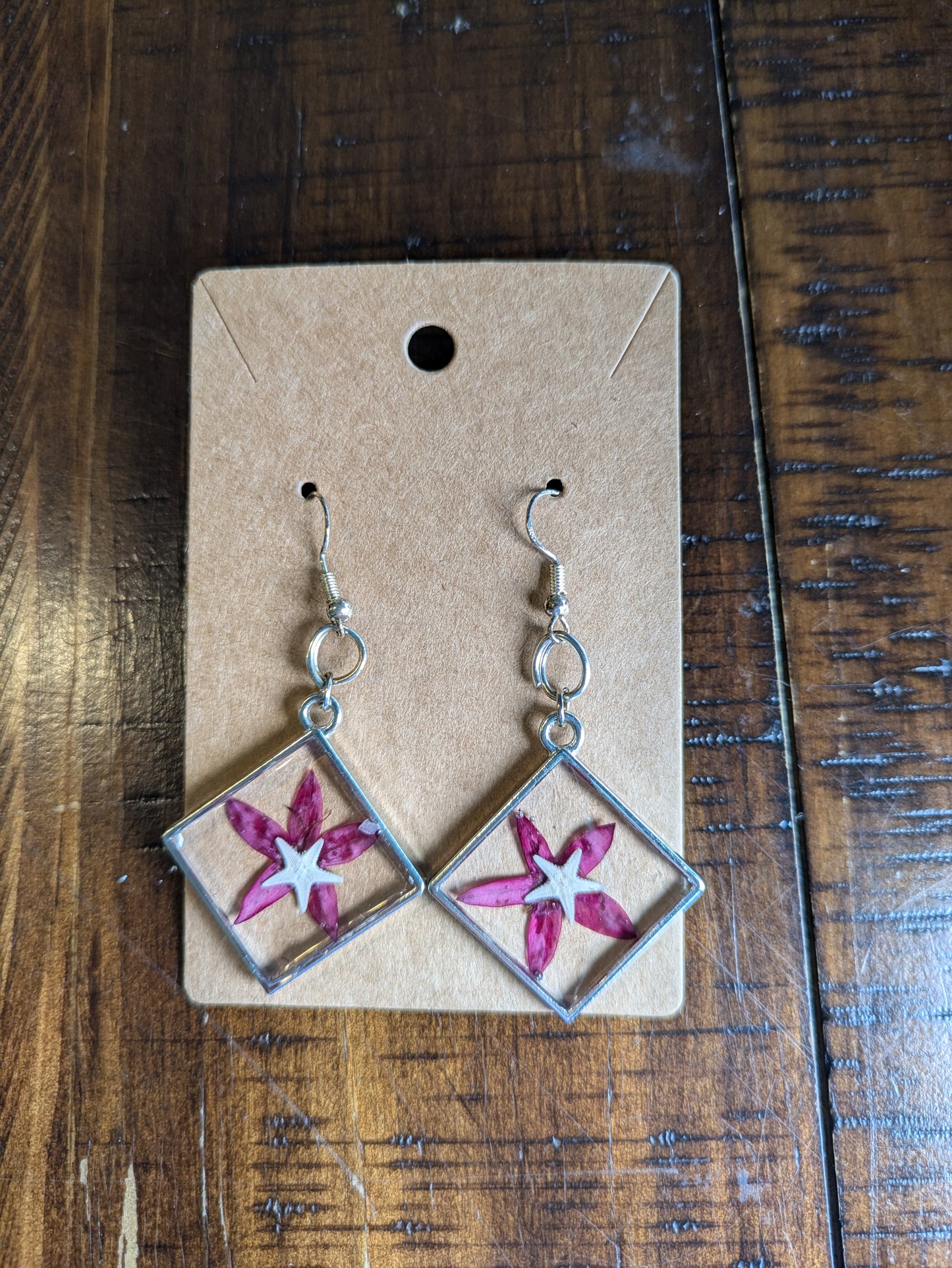 Pressed Flower Starfish Earrings 2 1/2 inch