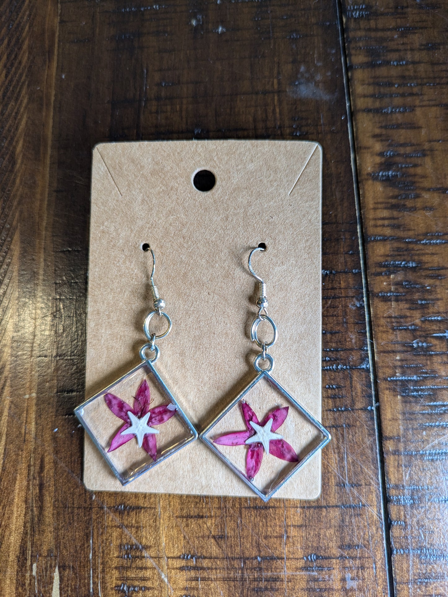 Pressed Flower Starfish Earrings 2 1/2 inch