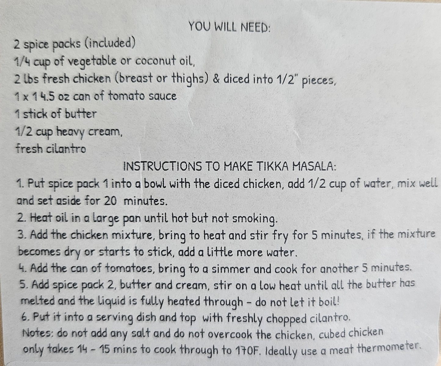 Tikka Masala Spice Pack Meal Kit