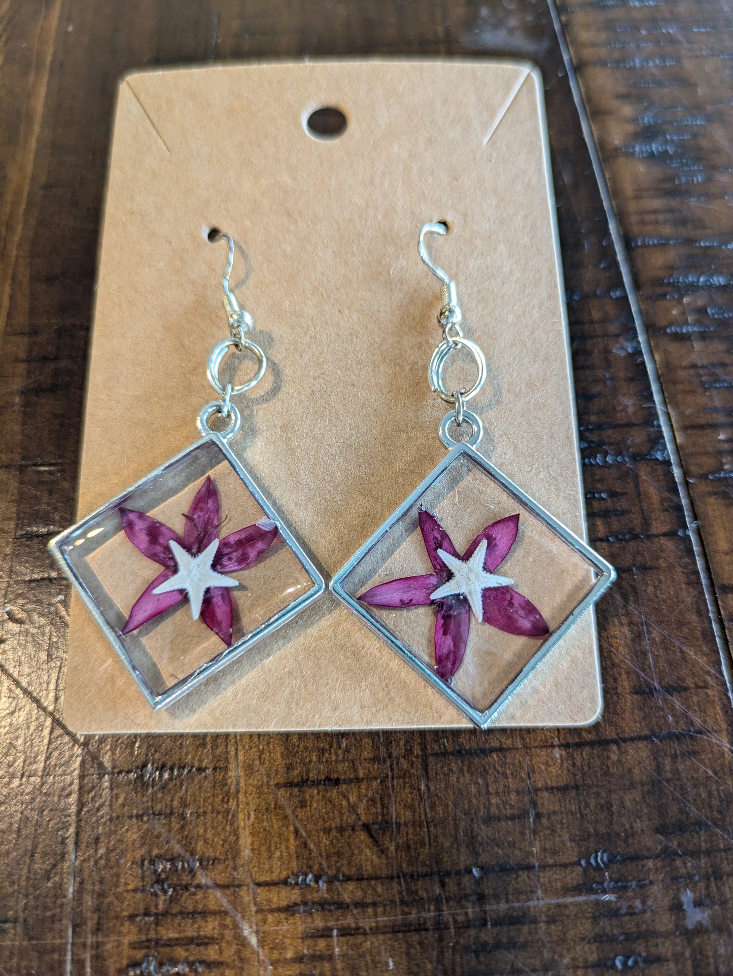 Pressed Flower Starfish Earrings 2 1/2 inch