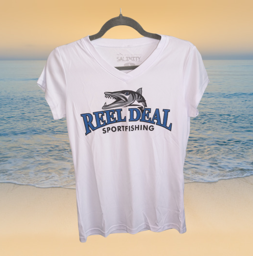 Reel Deal Ladies V-Neck Dryfit White