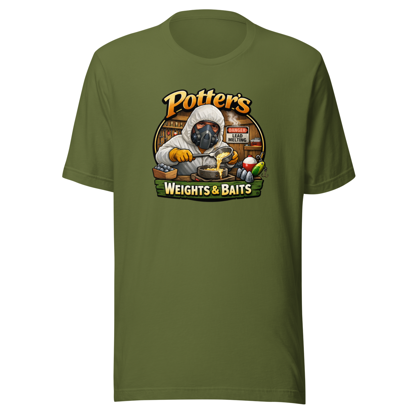 Potter's Weights & Baits Unisex Cotton T-Shirt - Olive