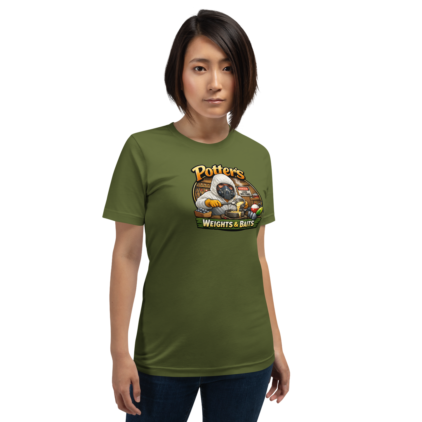 Potter's Weights & Baits Unisex Cotton T-Shirt - Olive